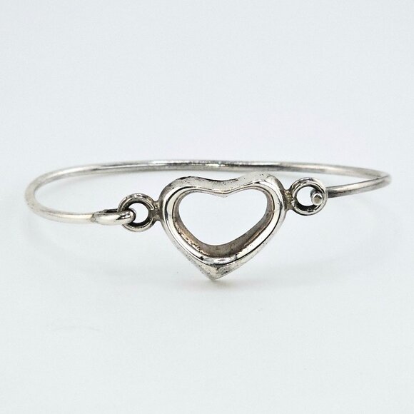 Jewelry - Vintage Mexico Sterling Silver Heart Hook Bangle | .925 | Handcrafted